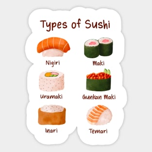 Watercolor Types Of Sushi Sticker